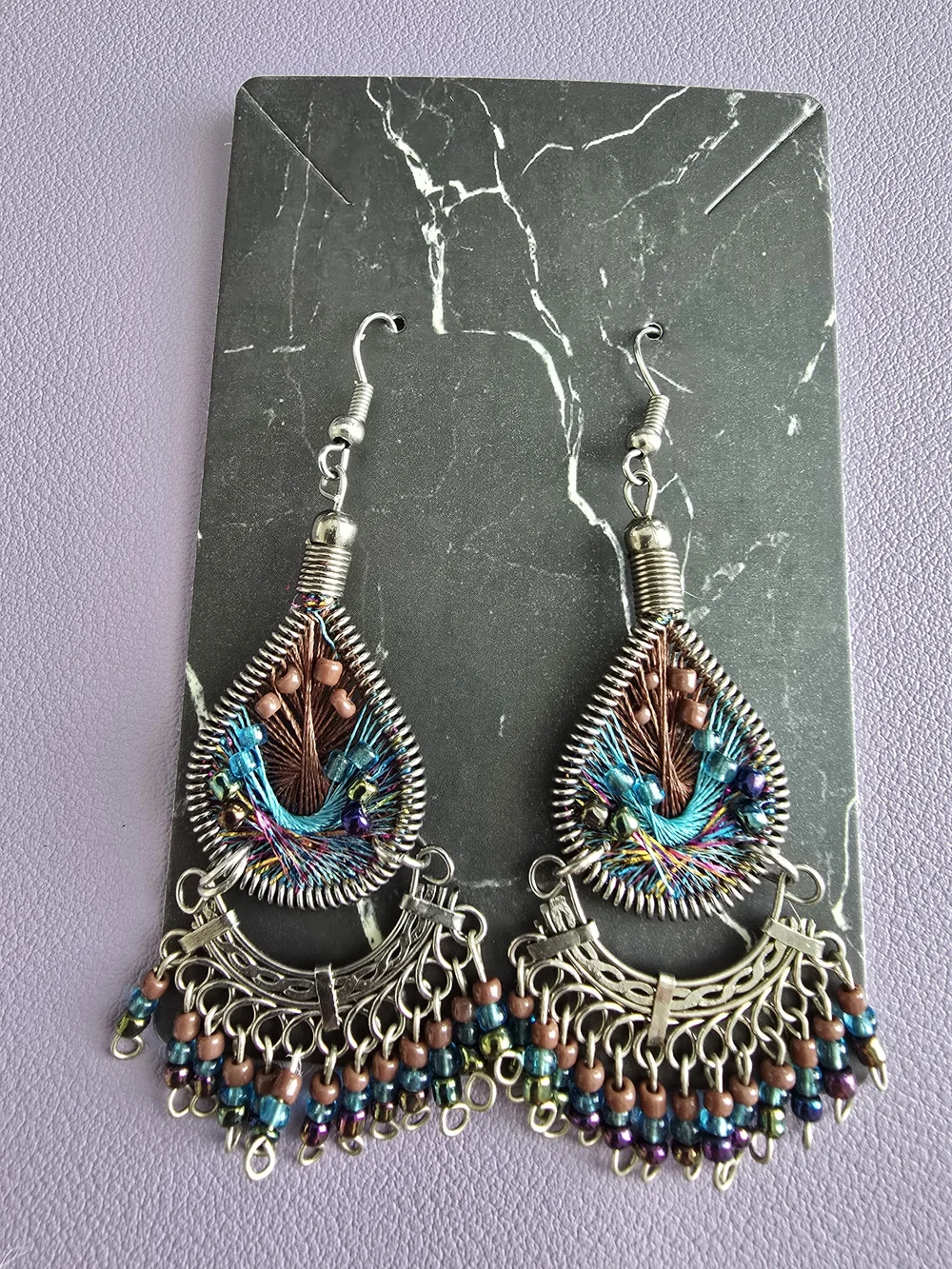 Handcrafted Multicolor Teardrop Bead Fringe Earrings